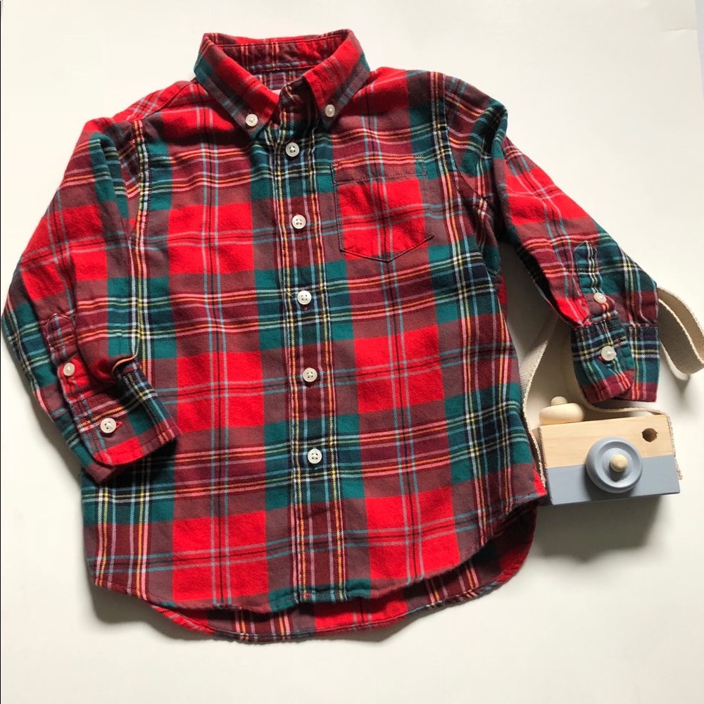Crewcuts Shirt Button Up Plaid Red Green